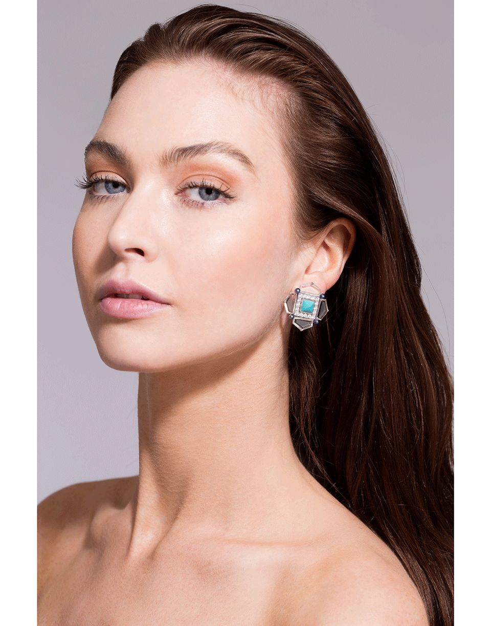 ARUNASHI-Turquoise Sapphire And Diamond Earrings-WHITE GOLD