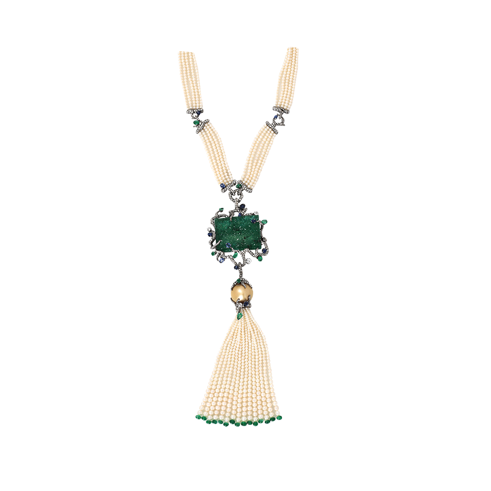 ARUNASHI-Carved Emerald Necklace-BLKGOLD