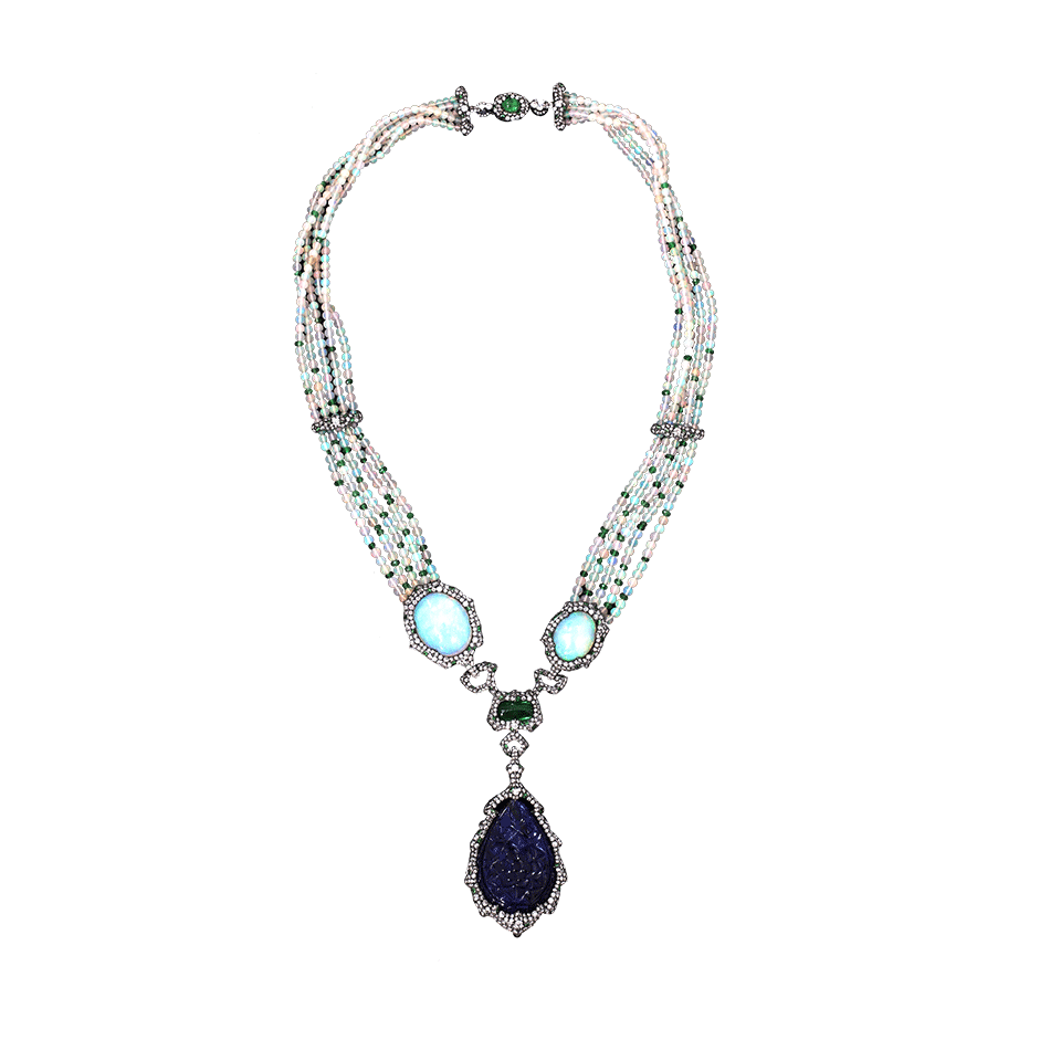 ARUNASHI-Carved Tanzanite Necklace-BLKGOLD