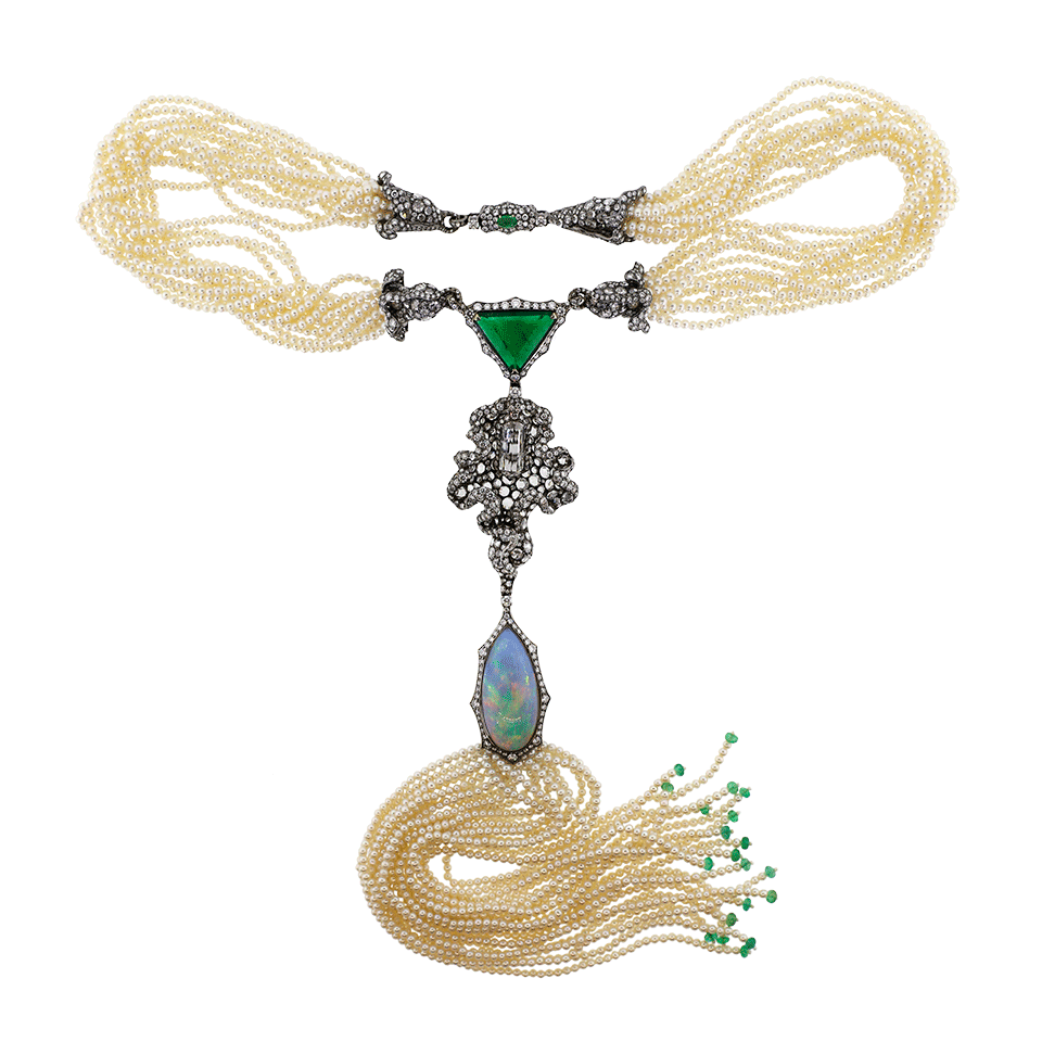 ARUNASHI-Colombian Emerald And Opal Necklace-BLKGOLD