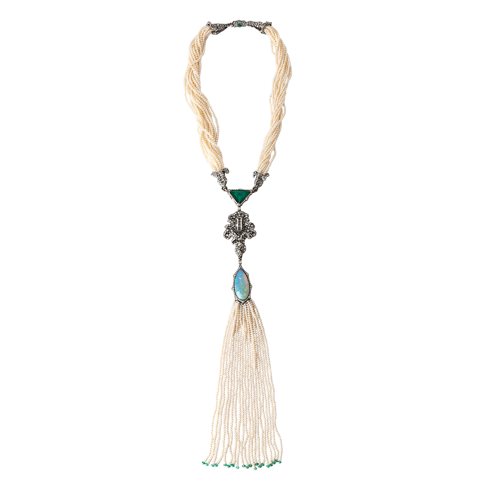 ARUNASHI-Colombian Emerald And Opal Necklace-BLKGOLD
