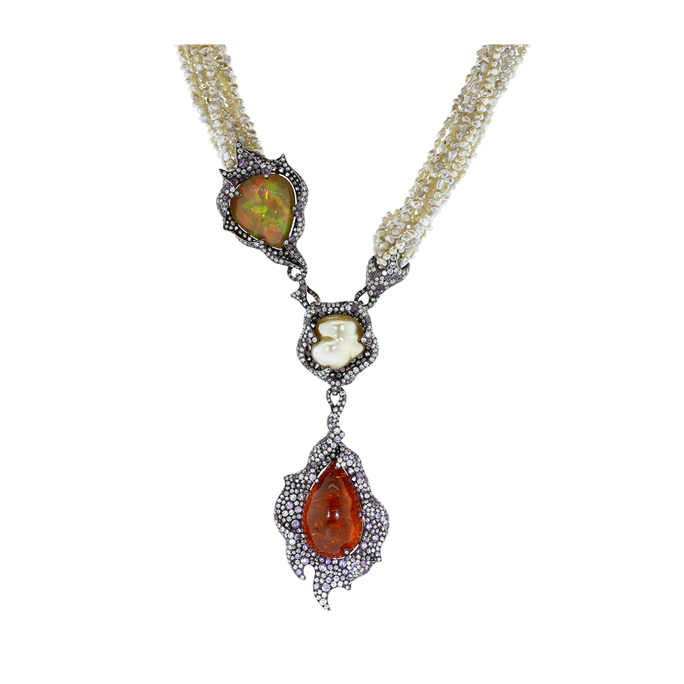 ARUNASHI-Mandarin Garnet Necklace-BLKGOLD