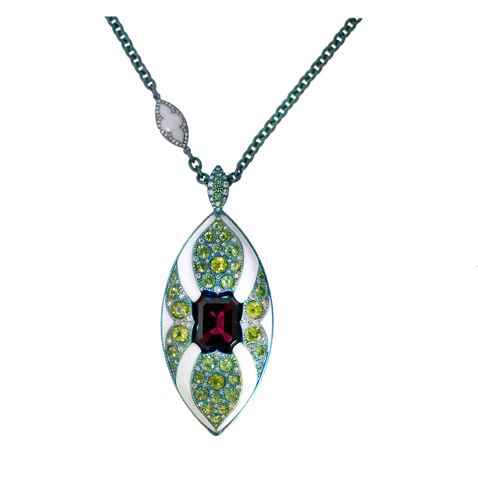 ARUNASHI-Rhodolite And Demantoid Pendant Necklace-TITANIUM