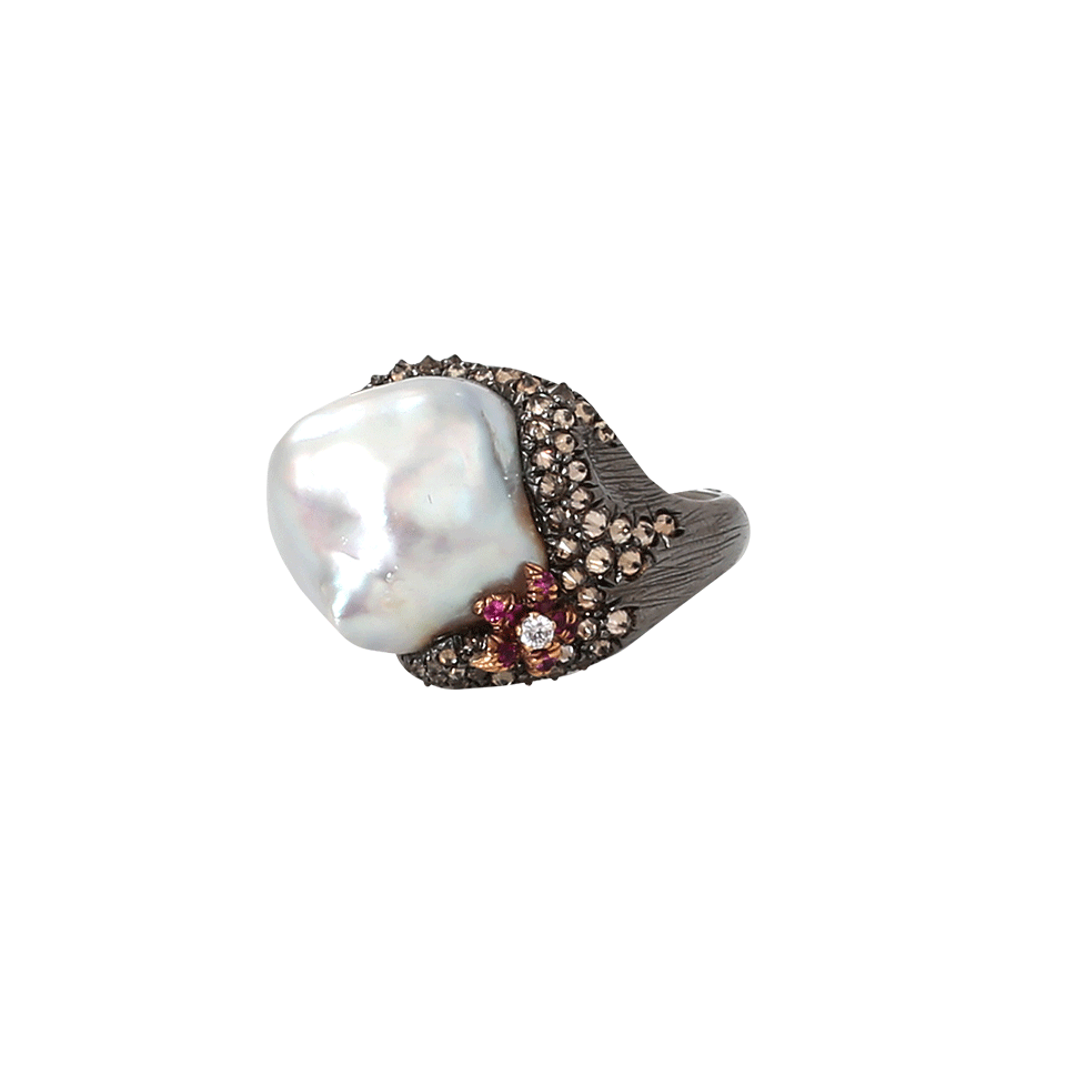 ARUNASHI-Pearl Set Diamond Ring-BLKGOLD