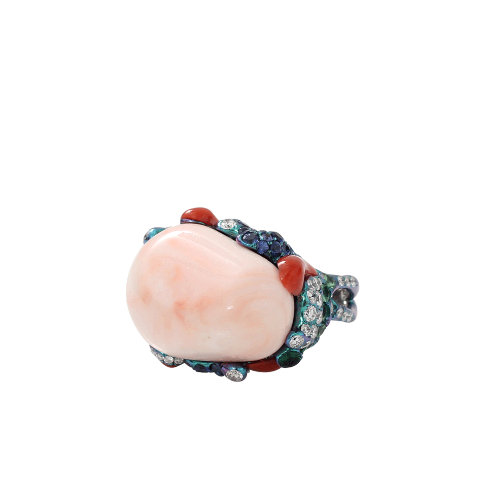 ARUNASHI-Pink Coral And Tsavorite Ring-TITANIUM