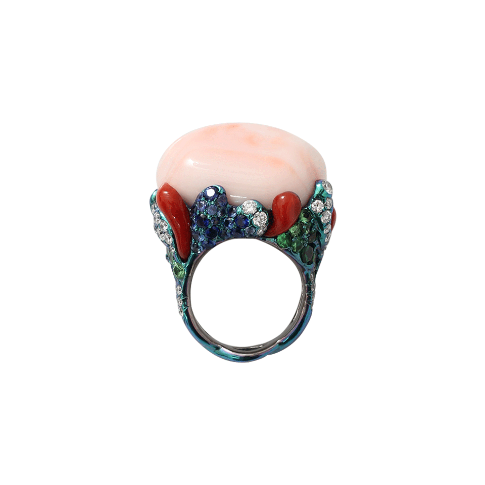 ARUNASHI-Pink Coral And Tsavorite Ring-TITANIUM