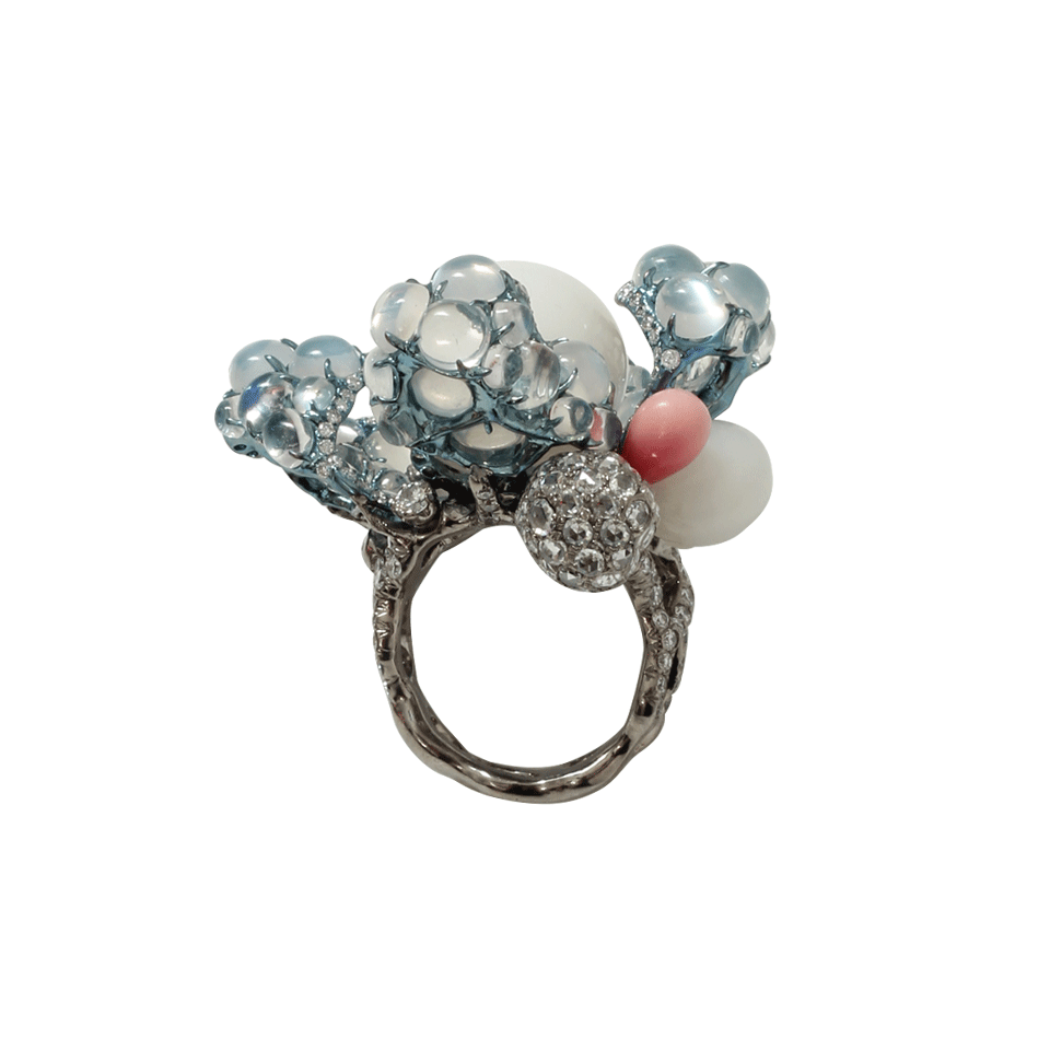 ARUNASHI-Clam Pearl And Diamond Ring-WHITE GOLD