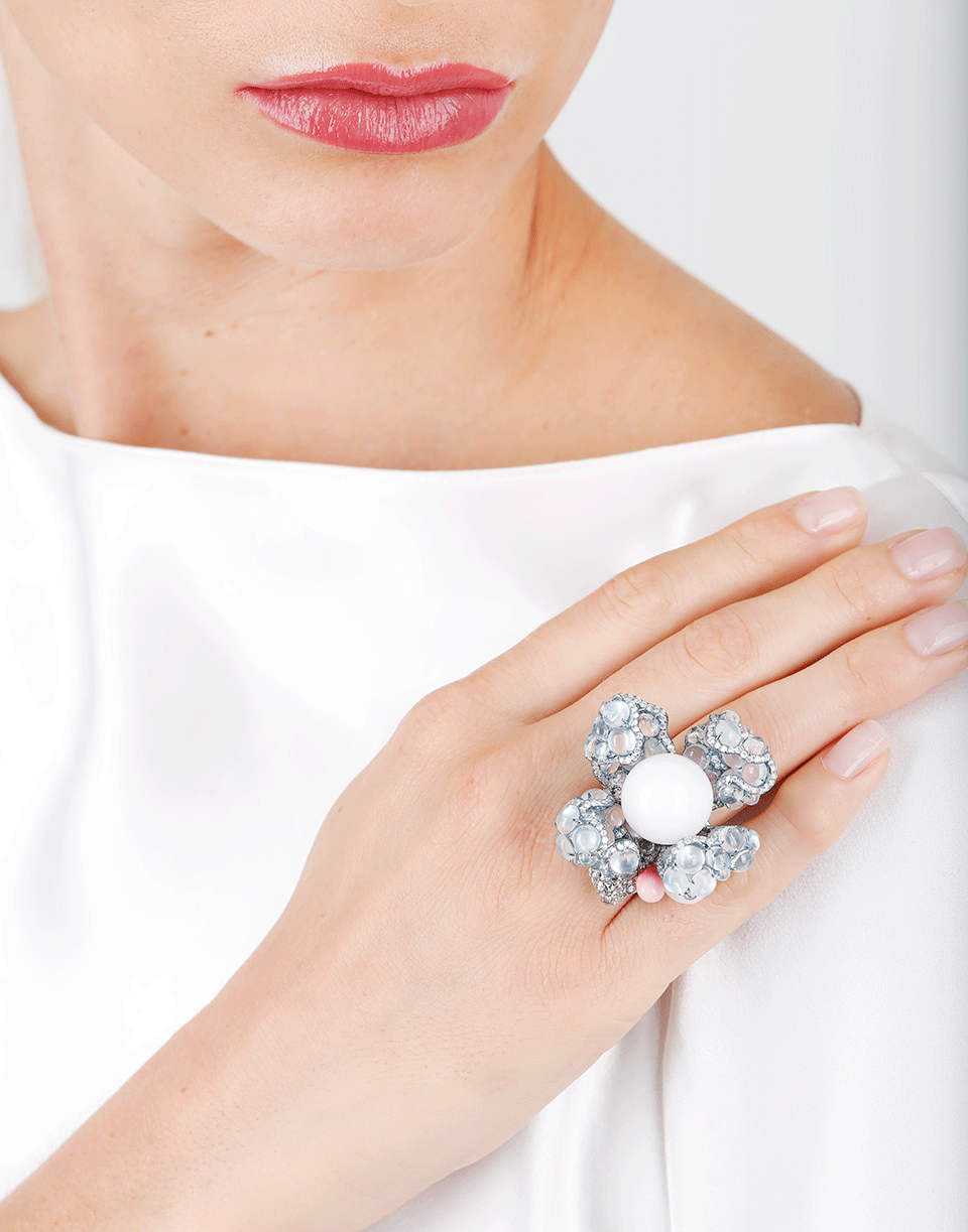 ARUNASHI-Clam Pearl And Diamond Ring-WHITE GOLD
