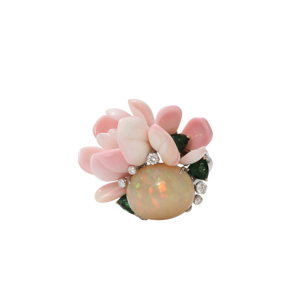 ARUNASHI-Opal And Conch Petal Ring-WHITE GOLD