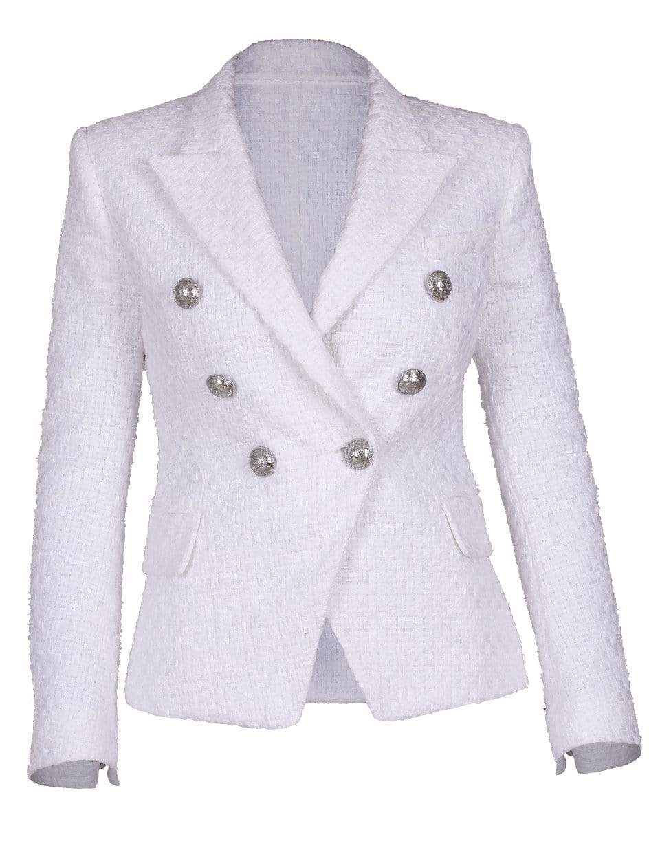 BALMAIN-Blanc Six Button Tweed Jacket-BLANC