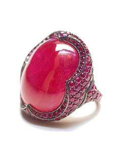 BAYCO-Oval Cabochon Ruby Ring-BLKGOLD