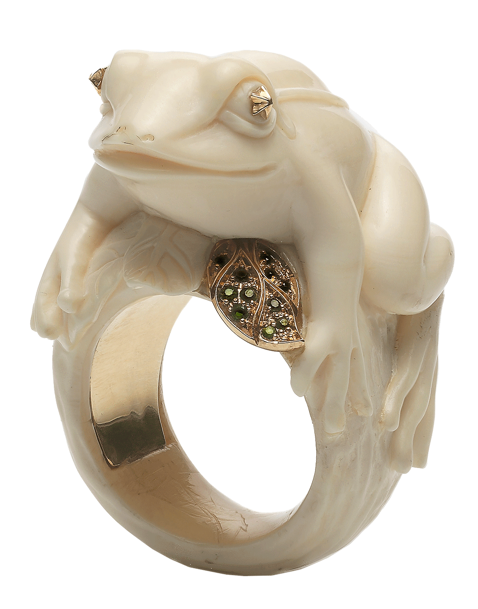 BIBI VAN DER VELDEN-Frog With A Golden Leaf Ring-YELLOW GOLD