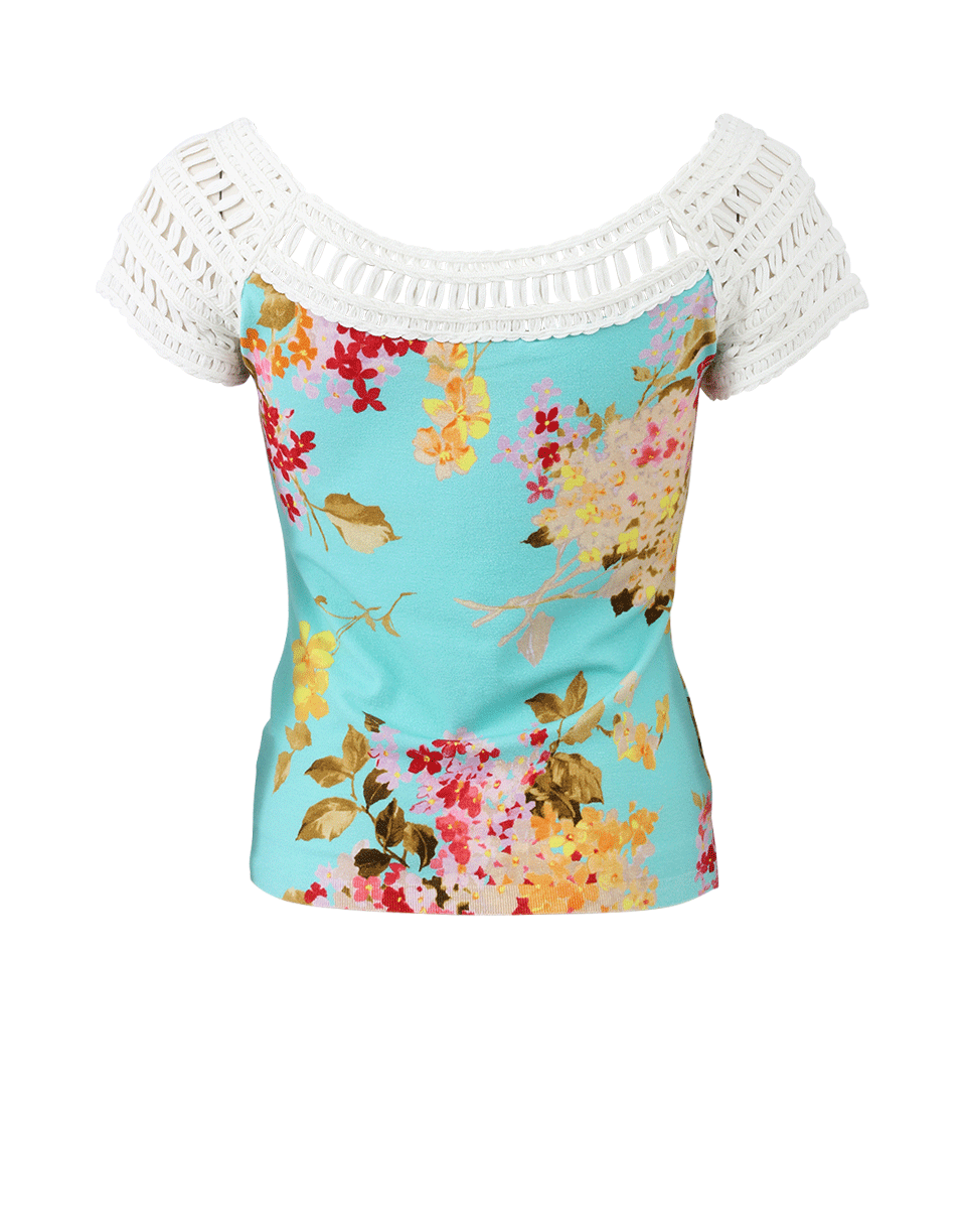 BLUMARINE-Crochet Neck Floral Blouse-