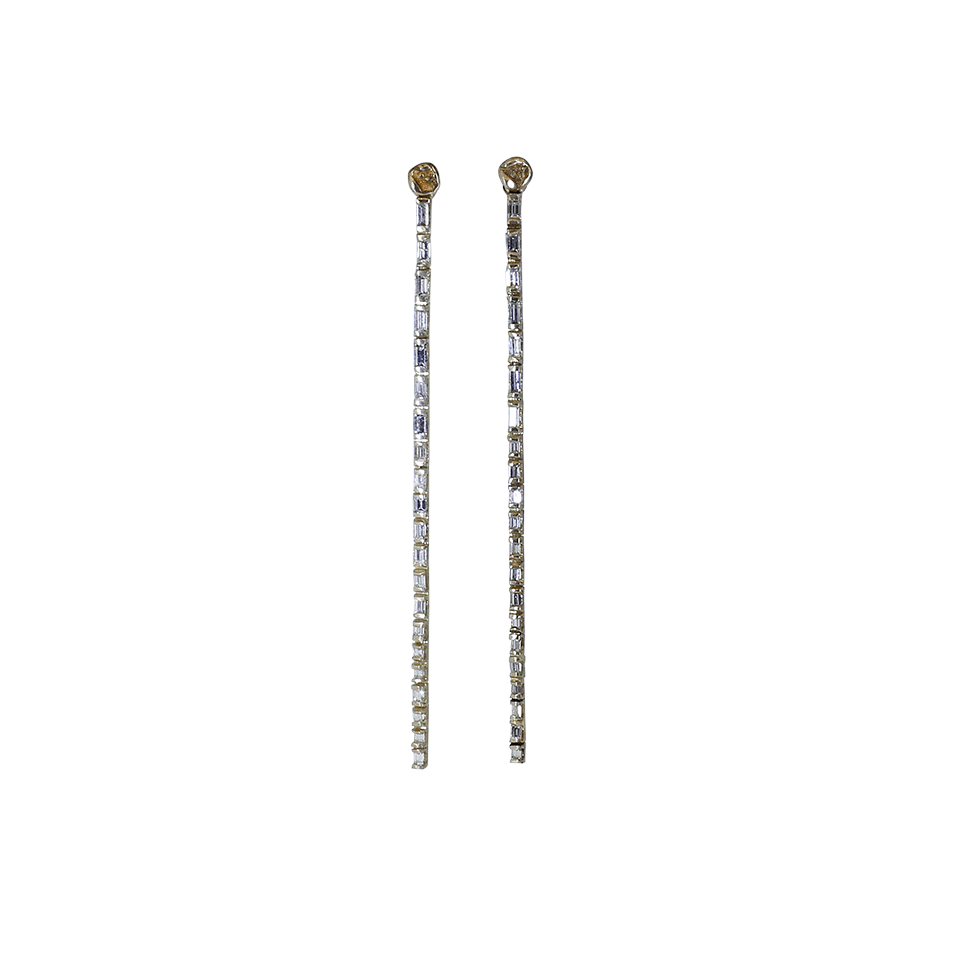 BOAZ KASHI-Diamond Baguette Stick Earrings-WHITE GOLD