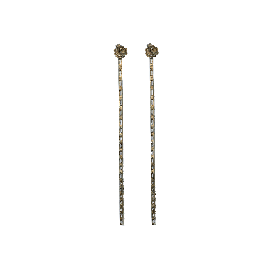 BOAZ KASHI-Diamond Baguette Stick Earrings-WHITE GOLD