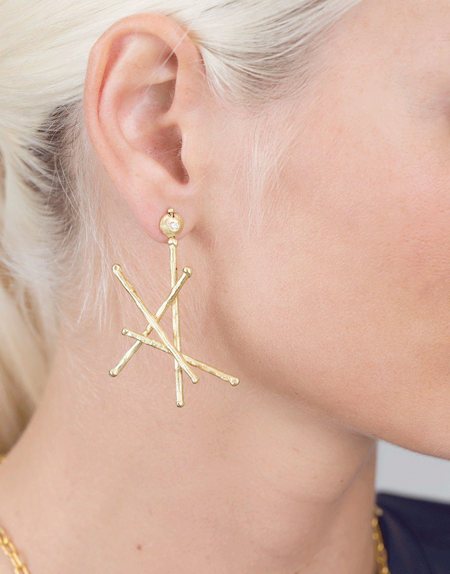 BOAZ KASHI-Diamond Stick Earrings-YELLOW GOLD