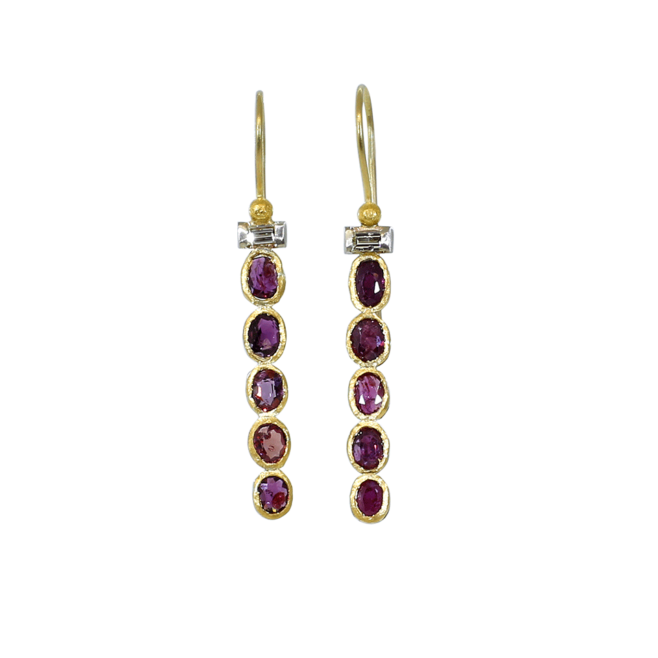 BOAZ KASHI-Pink Tourmaline And Diamond Drop Earrings-YELLOW GOLD