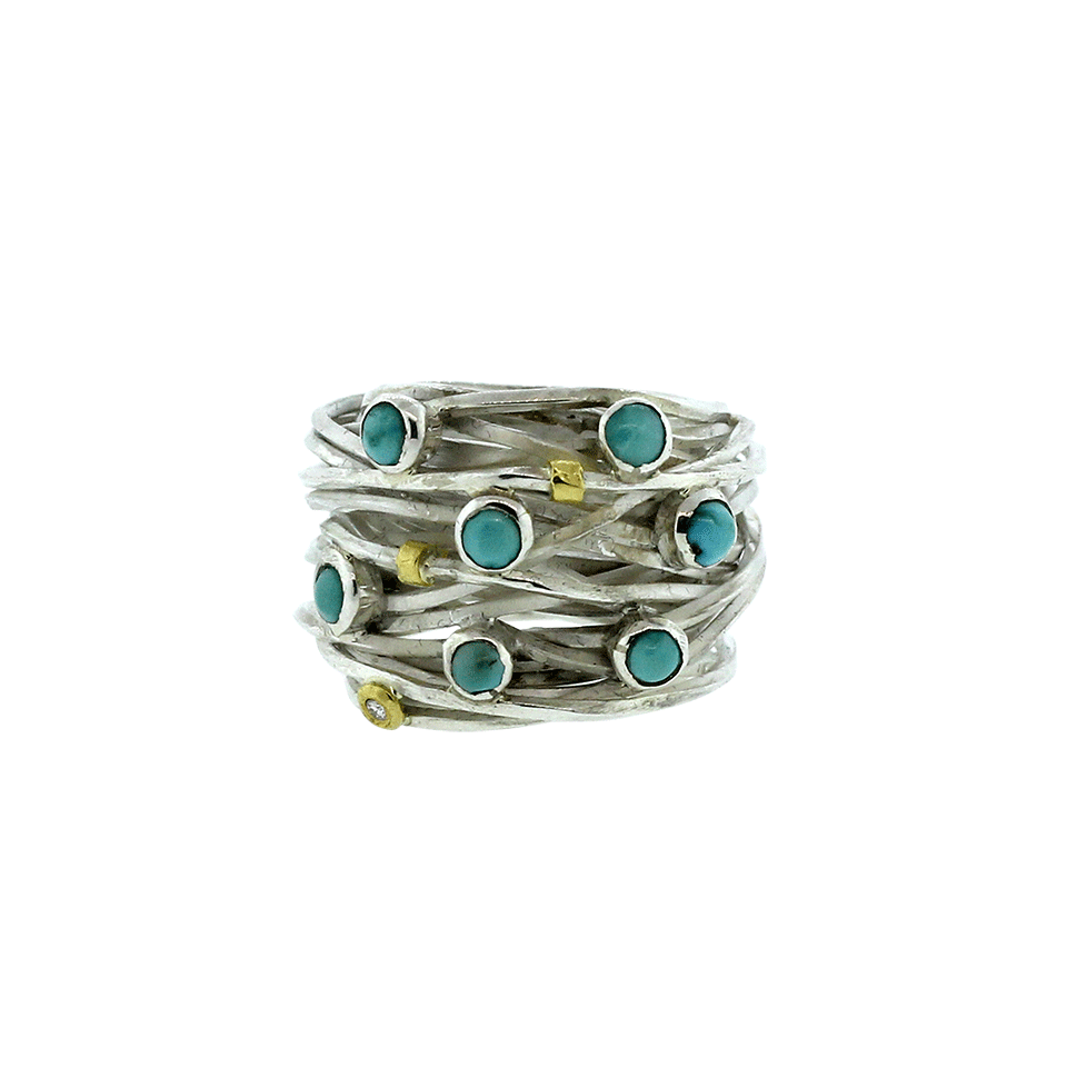 BOAZ KASHI-Turquoise Wire Wrap Ring-SILVER