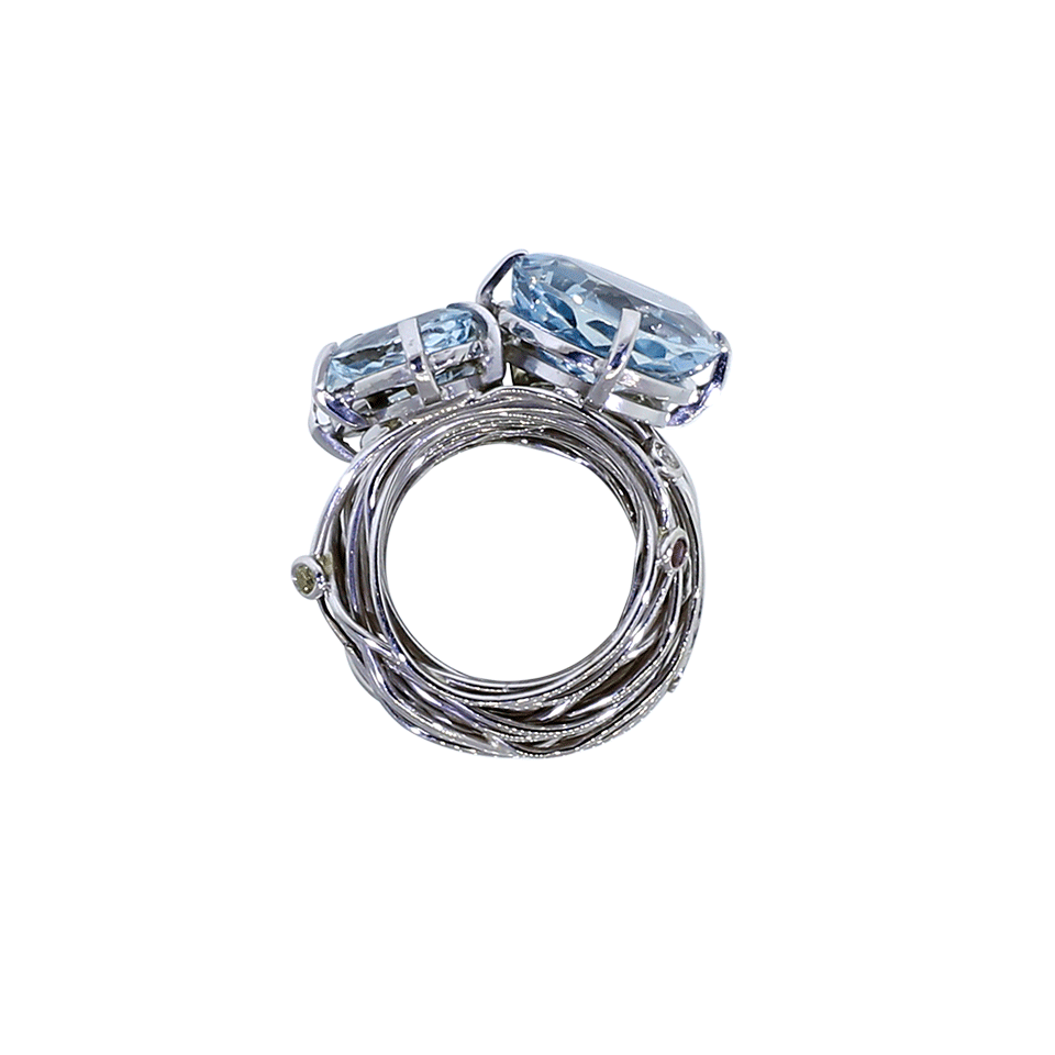 BOAZ KASHI-Large Aquamarine Wire Wrap Ring-WHITE GOLD