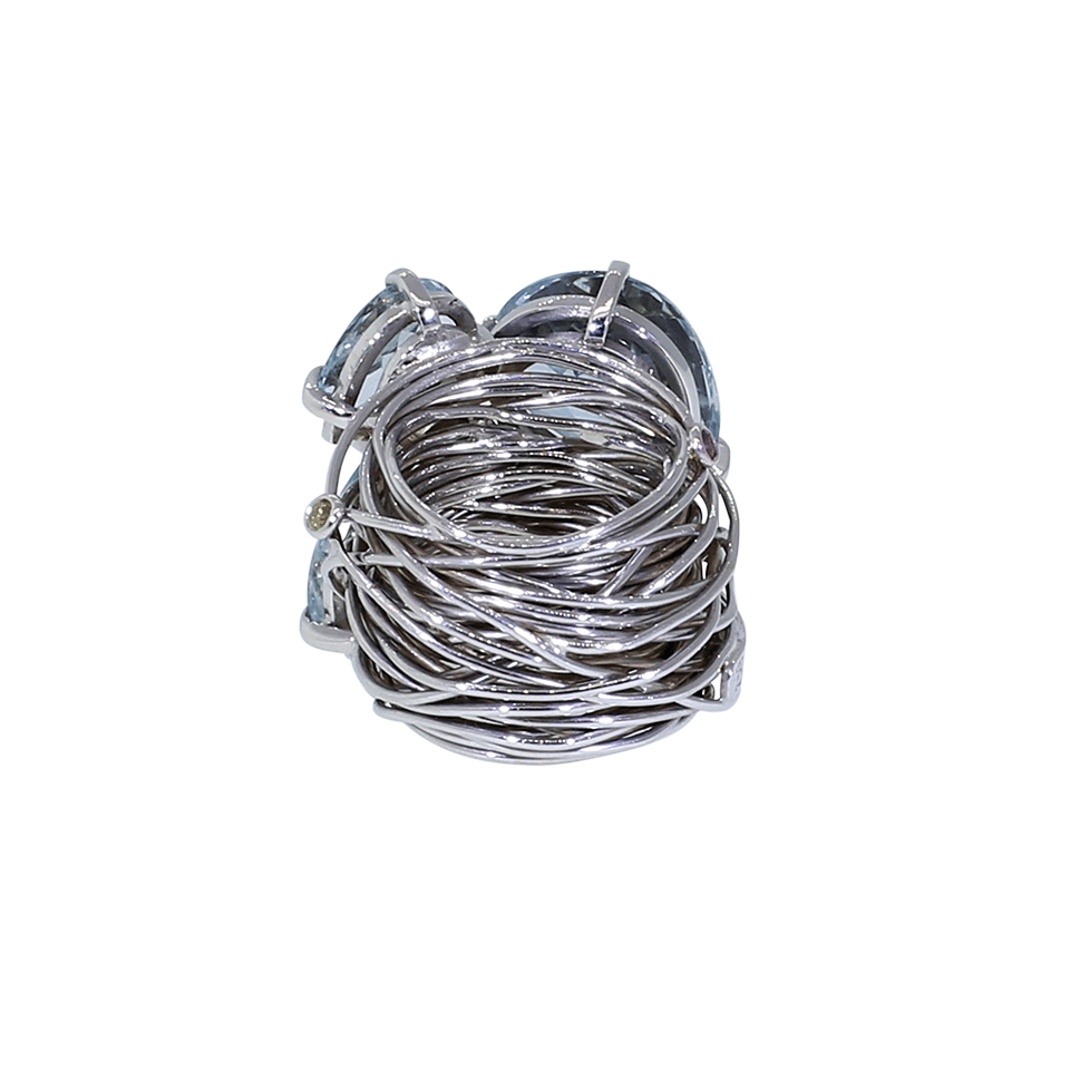 BOAZ KASHI-Large Aquamarine Wire Wrap Ring-WHITE GOLD