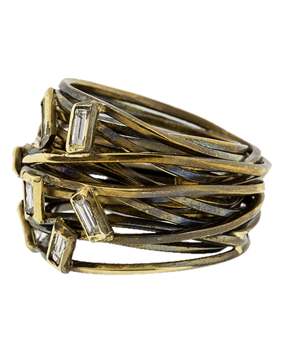 BOAZ KASHI-Baguette Diamond Wire Wrap Ring-YELLOW GOLD