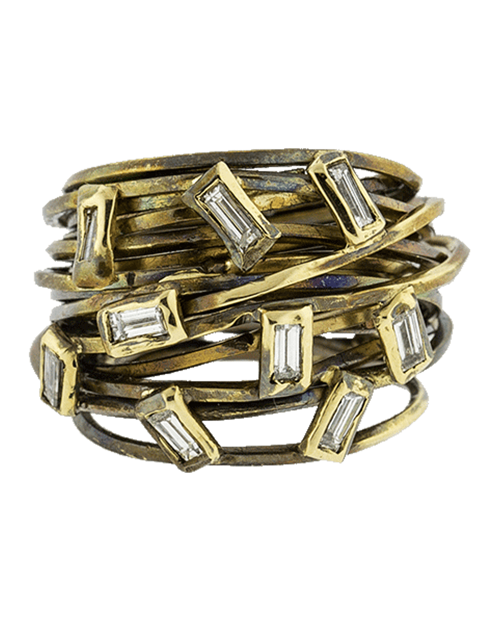 BOAZ KASHI-Baguette Diamond Wire Wrap Ring-YELLOW GOLD
