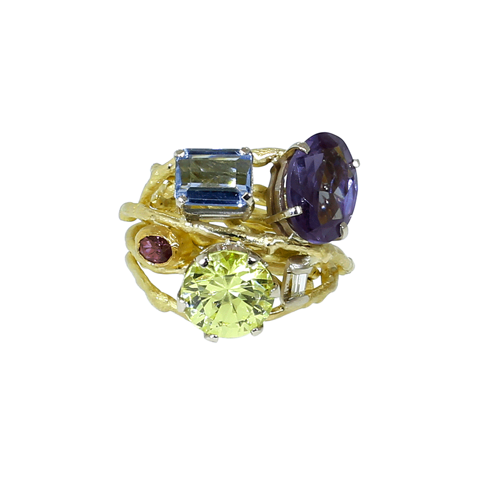 BOAZ KASHI-Aquamarine And Amethyst Ring-YELLOW GOLD