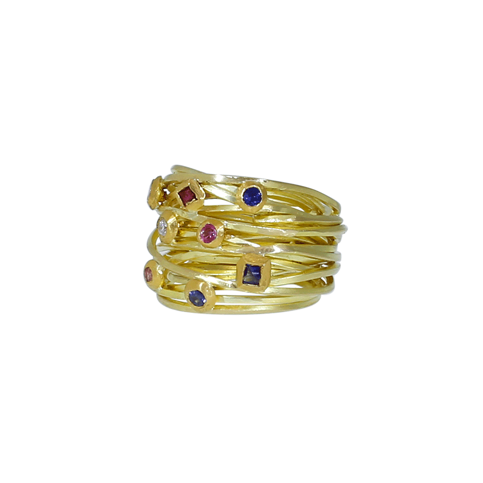BOAZ KASHI-Sapphire And Tourmaline Wire Wrap Ring-YELLOW GOLD