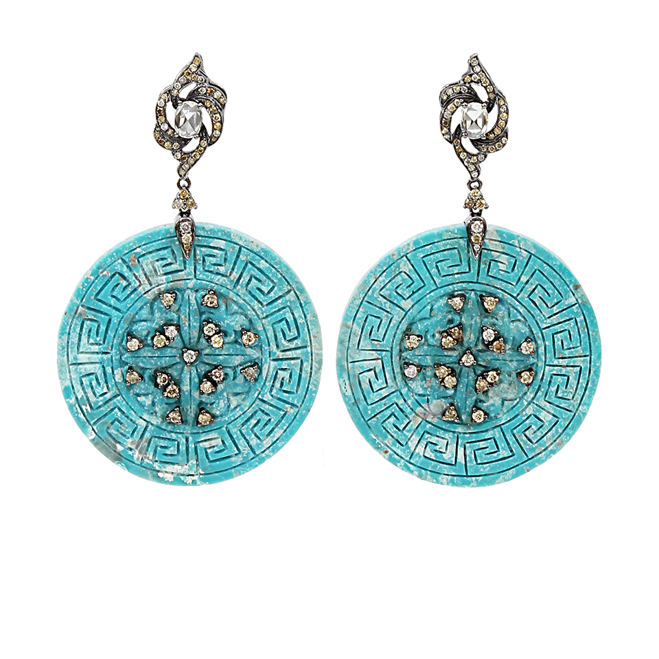 BOCHIC-Carved Turquoise Circle Earrings-WHITE GOLD