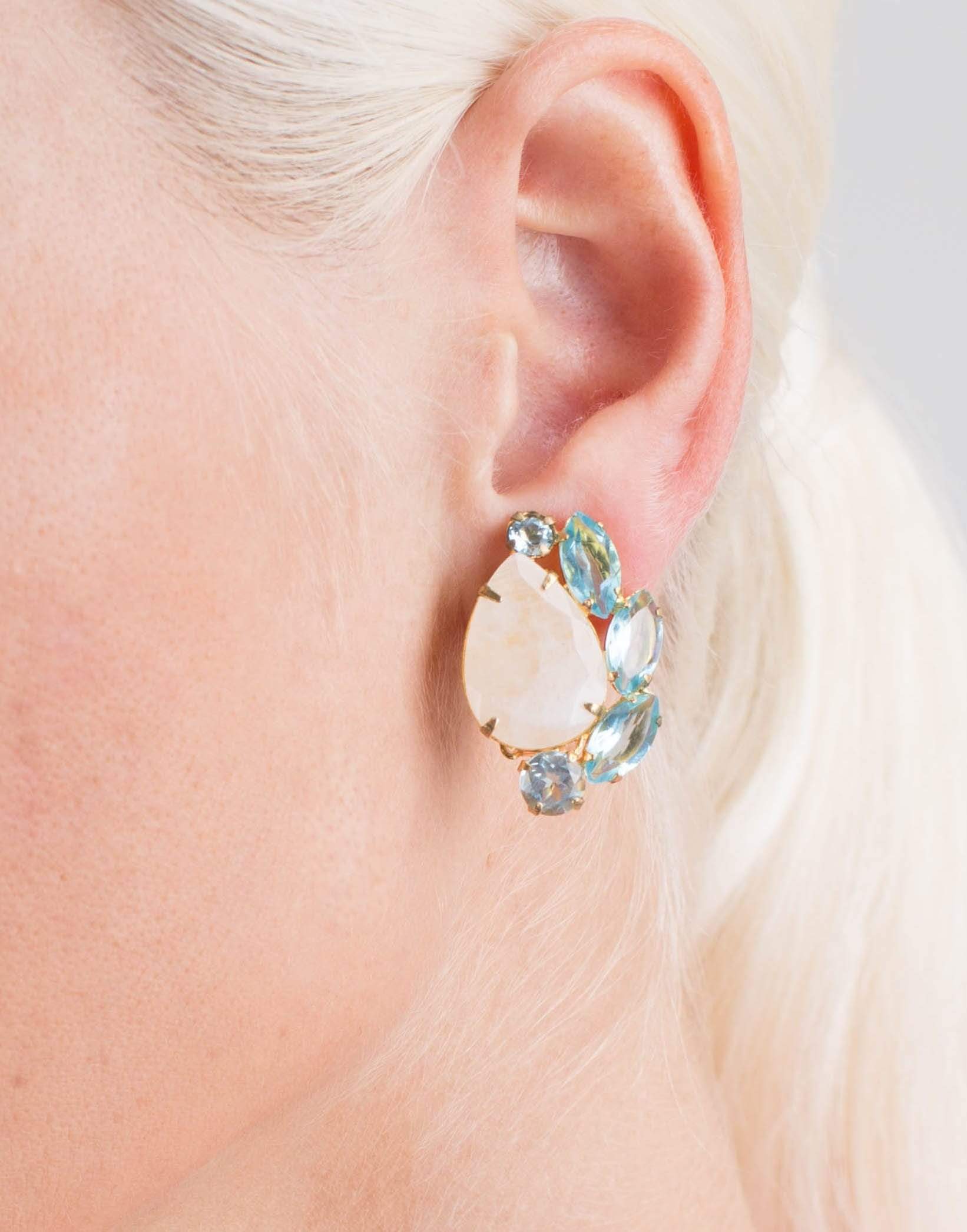 BOUNKIT JEWELRY-Moonstone Clip Earrings-BLUE