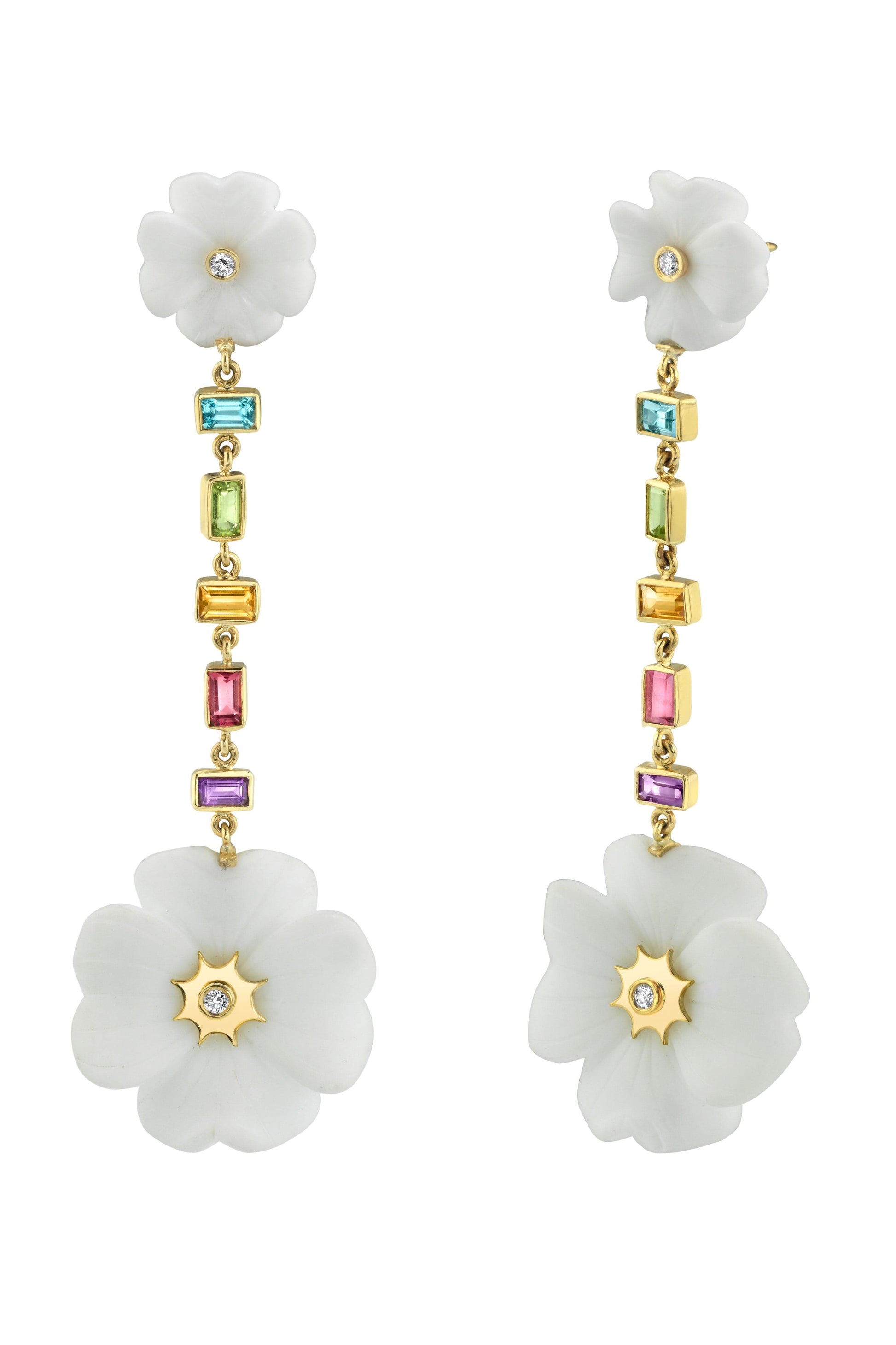 BRENT NEALE-White Agate Double Clover Drop Earrings-YELLOW GOLD