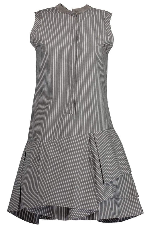 BRUNELLO CUCINELLI-Sleeveless Striped Gathered Bottom Dress-GRAY