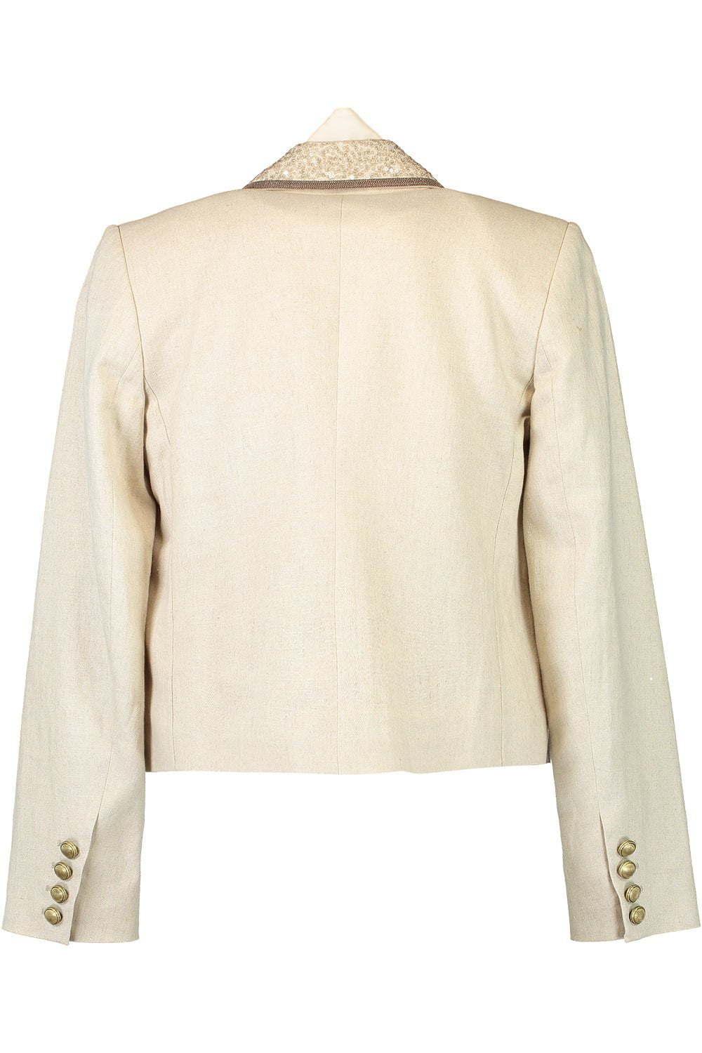 BRUNELLO CUCINELLI-Cropped Linen Paillette Collar Jacket-OYSTER