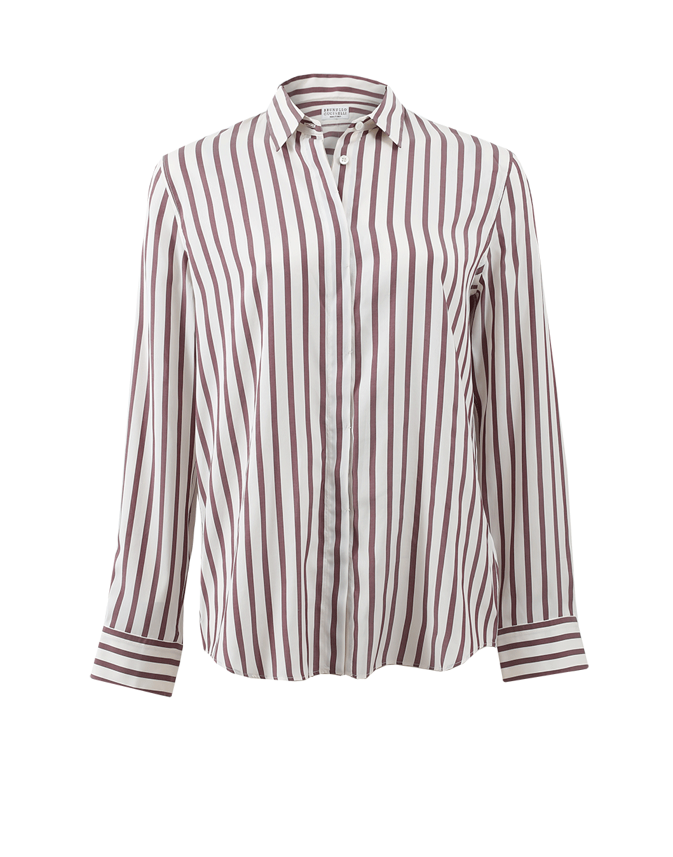 BRUNELLO CUCINELLI-Striped Collared Shirt-