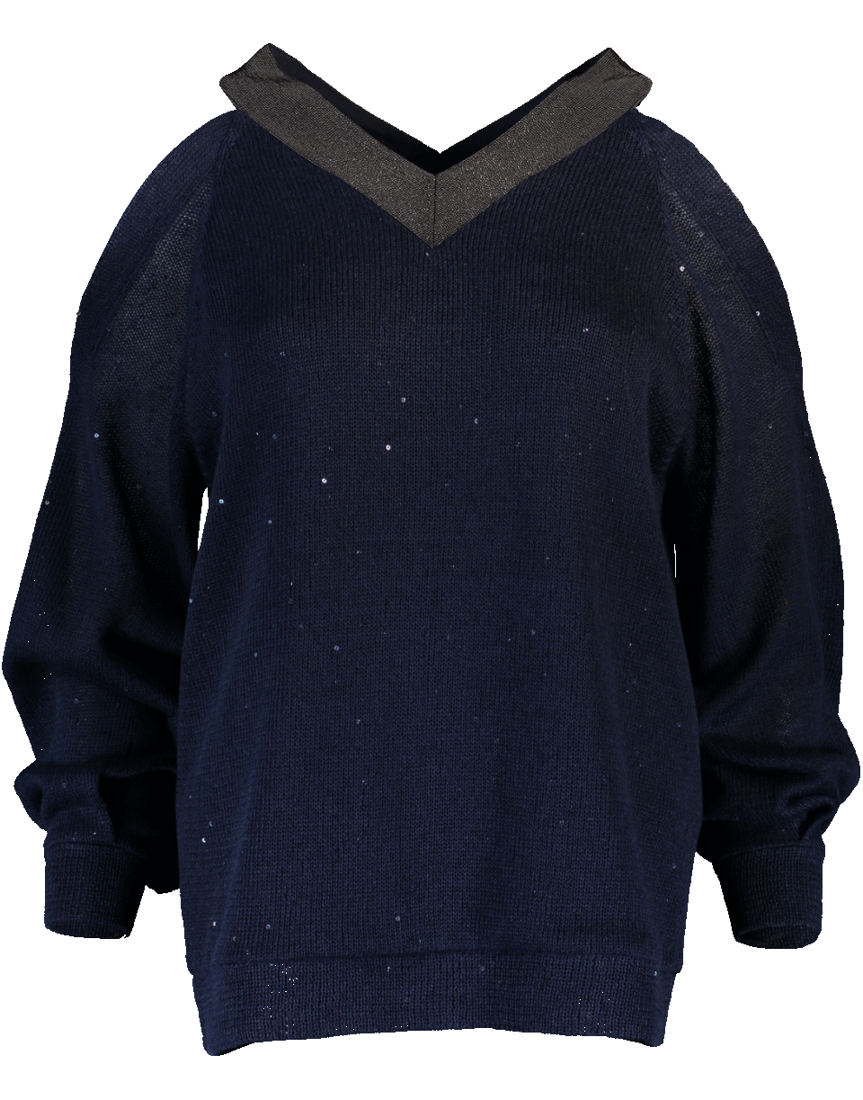 BRUNELLO CUCINELLI-Cold Shoulder Paillette Knit Top-