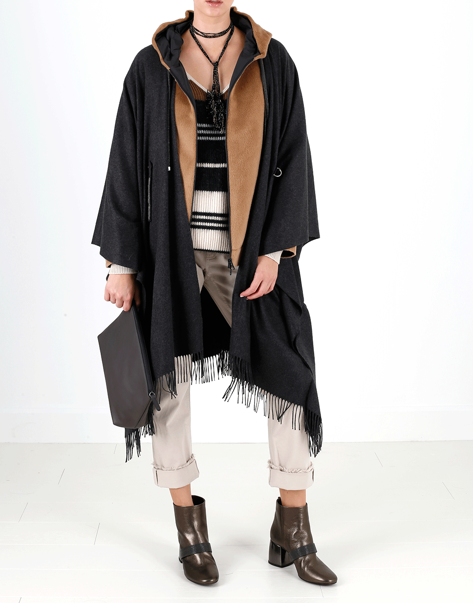 BRUNELLO CUCINELLI-Frayed Poncho-CHARCOAL