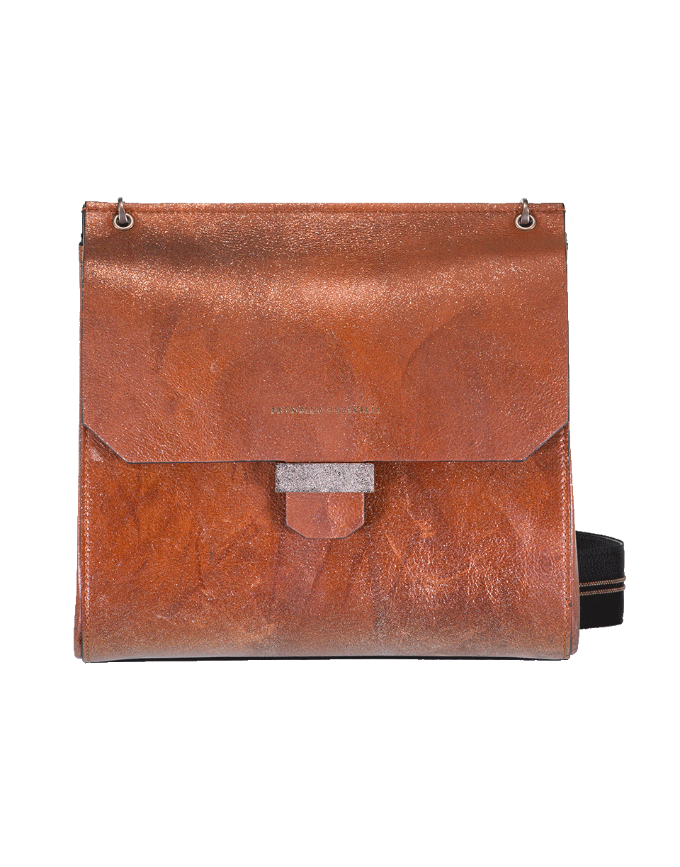 BRUNELLO CUCINELLI-Glitter Leather Crossbody Bag-BRONZE