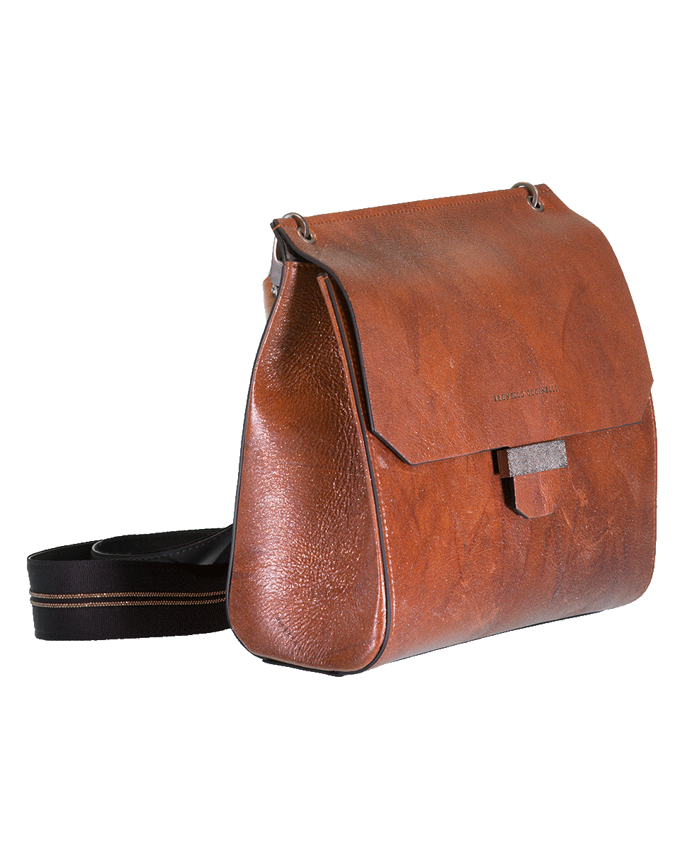 BRUNELLO CUCINELLI-Glitter Leather Crossbody Bag-BRONZE