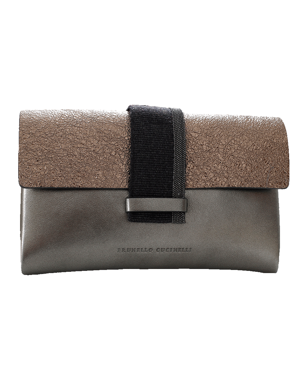 BRUNELLO CUCINELLI-Mini Metallic Flap Crossbody Handbag-BRONZE