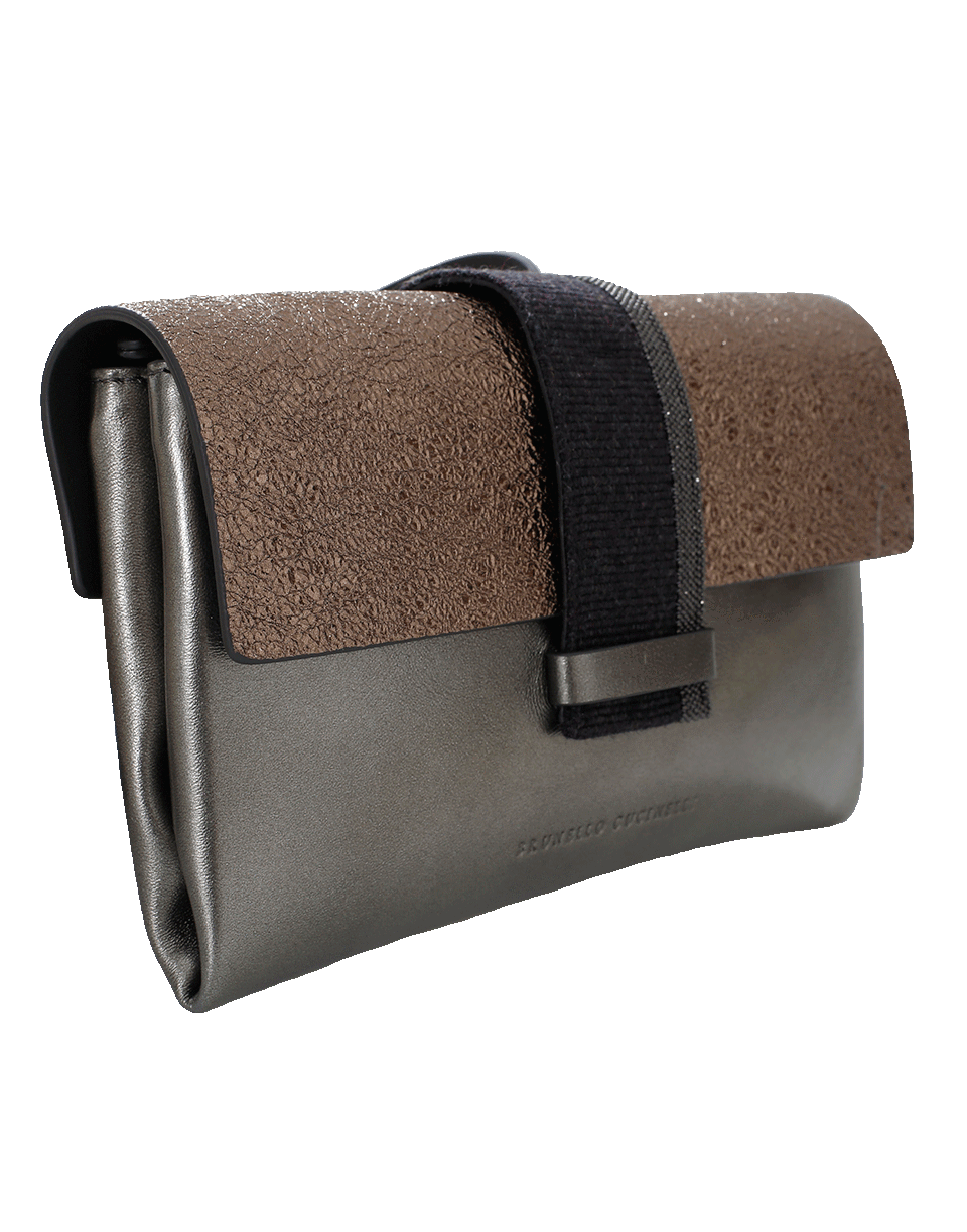 BRUNELLO CUCINELLI-Mini Metallic Flap Crossbody Handbag-BRONZE
