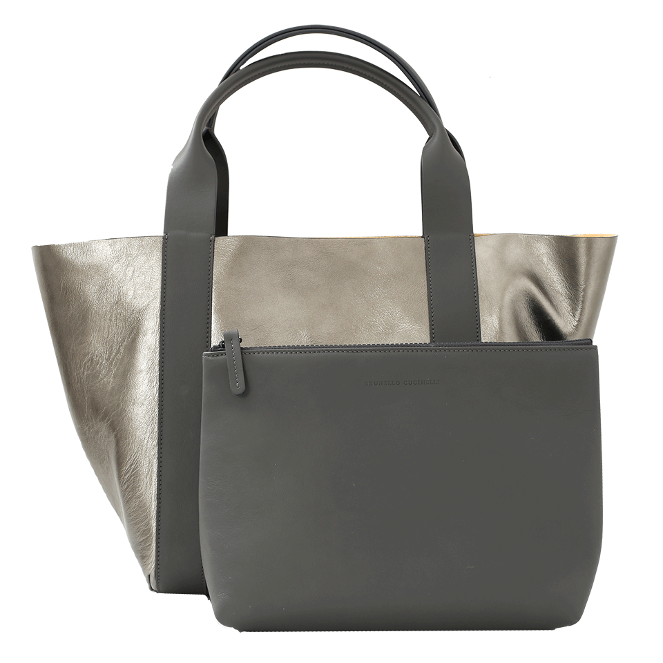 BRUNELLO CUCINELLI-Metallic Suede Reversible Handbag-MLTR/YLL
