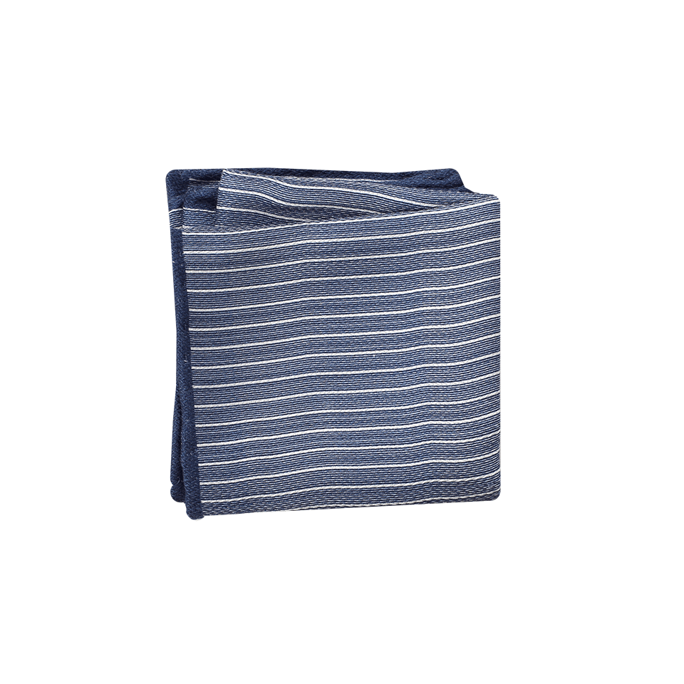BRUNELLO CUCINELLI-Striped Silk Pocket Square-BLUE