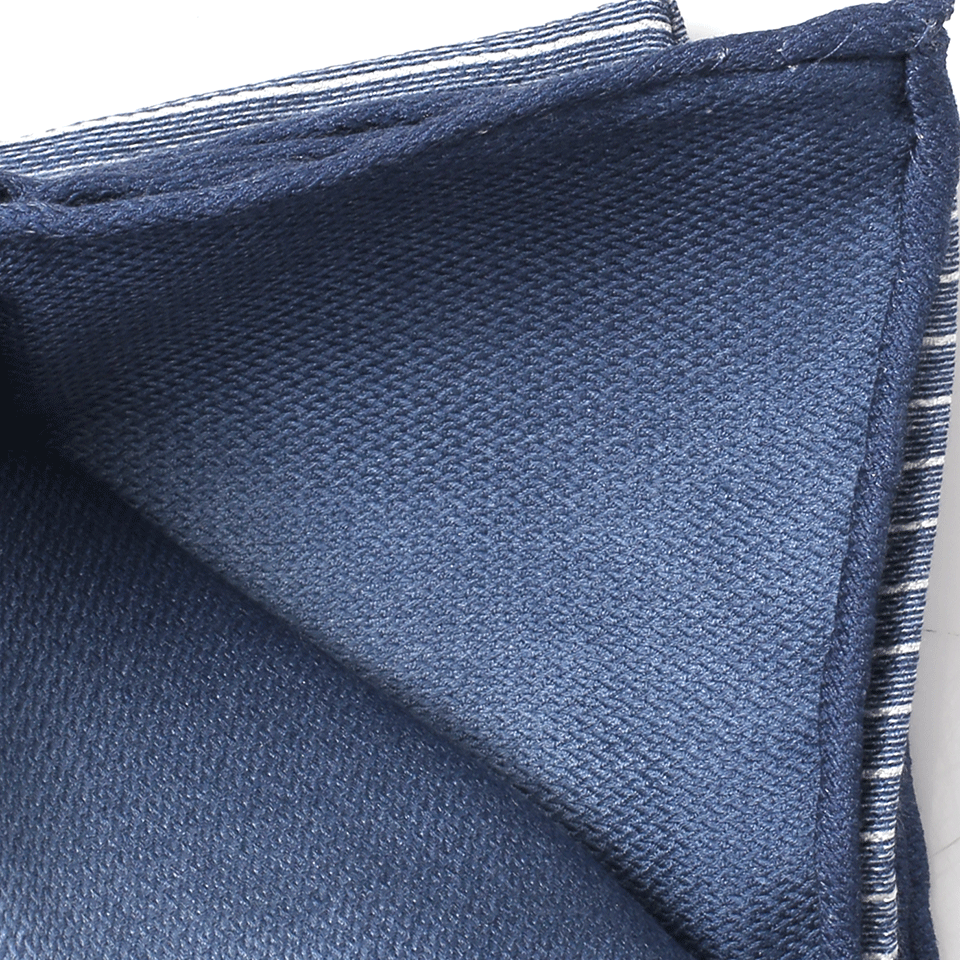 BRUNELLO CUCINELLI-Striped Silk Pocket Square-BLUE