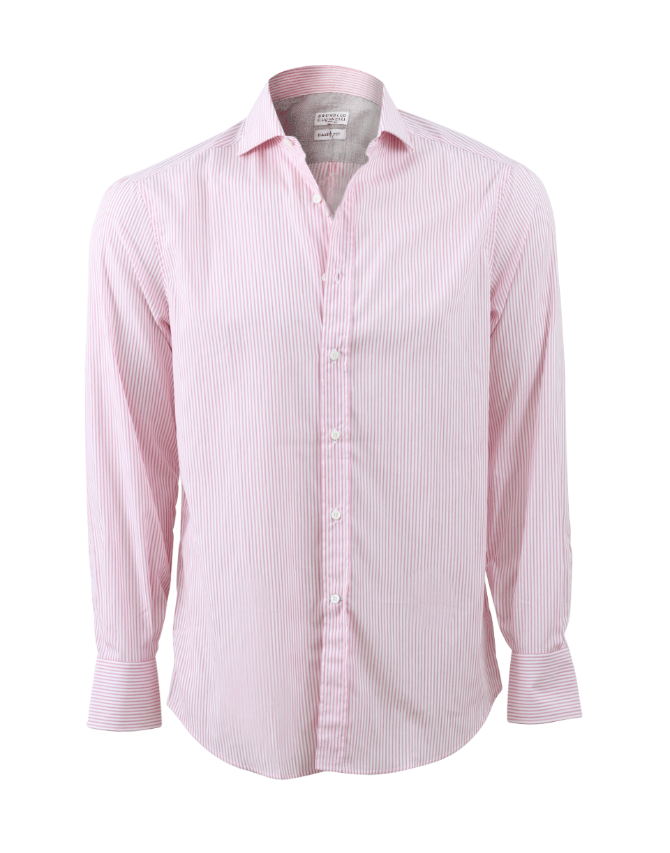 Striped Spread Collar Shirt MENSCLOTHINGSHIRT BRUNELLO CUCINELLI   
