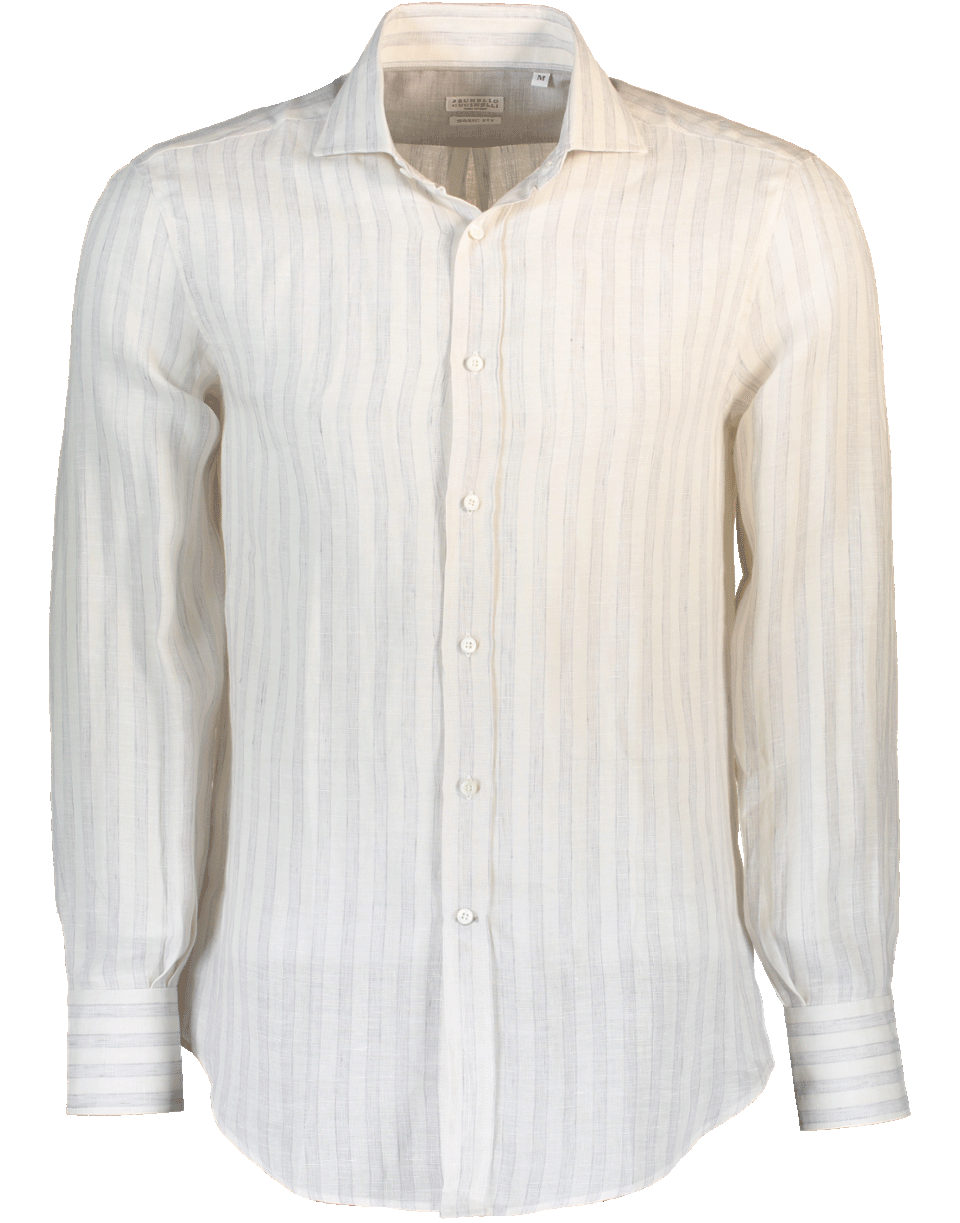 BRUNELLO CUCINELLI-Wide Stripe Linen Shirt-