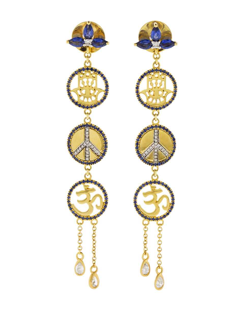 BUDDHA MAMA-3 Tier Drop Charm Earrings-YELLOW GOLD
