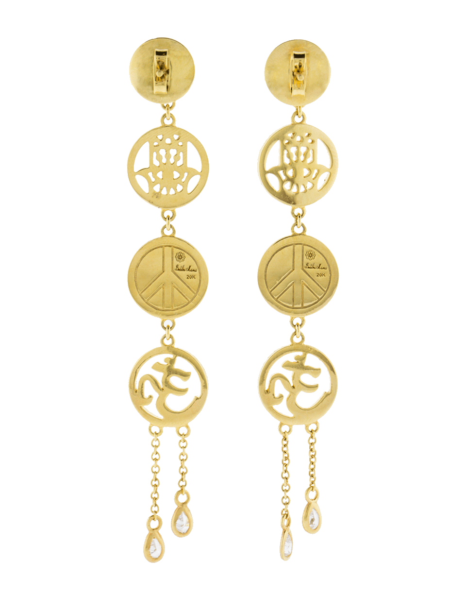 BUDDHA MAMA-3 Tier Drop Charm Earrings-YELLOW GOLD