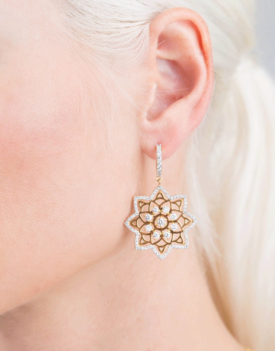 BUDDHA MAMA-Diamond Mandala Earrings-YELLOW GOLD