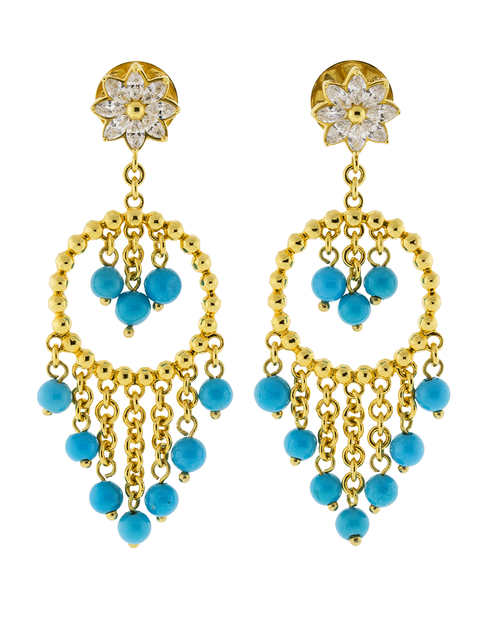 BUDDHA MAMA-Sleeping Beauty Turquoise Beaded Hoops-YELLOW GOLD