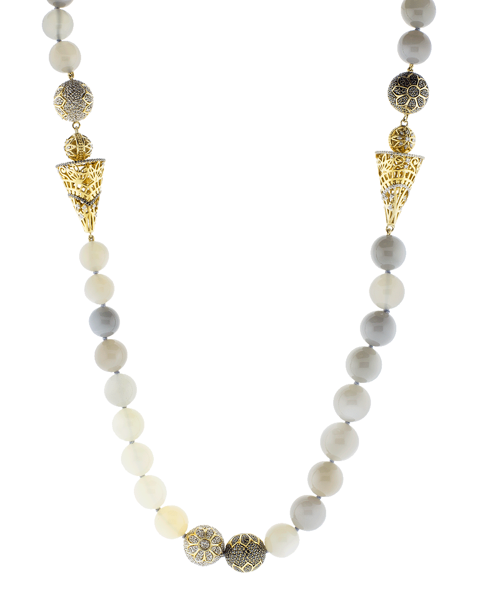 BUDDHA MAMA-Grey Moonstone Bead Necklace-YELLOW GOLD